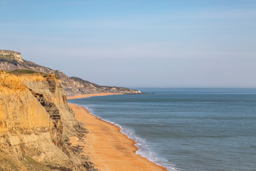 Looking out over  cliffs to the ocean and Whale Chine Beach, on the Isle of Wight