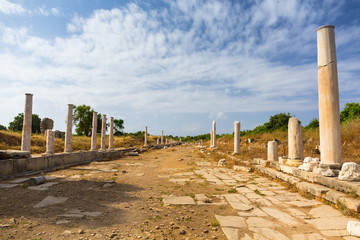 Architecture of ancient Greek ruins in Side, Turkey