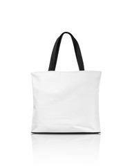 Blank white canvas tote bag isolated on white background