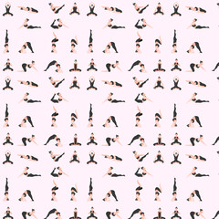 pattern seamless set of yoga. pose fitness girl black uniform. vector illustration eps10