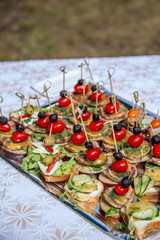 Wedding table with canapes and sandwiches