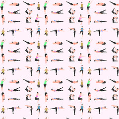 pattern seamless set of yoga. pose fitness girl gym energy. vector illustration eps10
