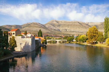 View of Trebisnjica river and Old Town of Trebinje. Bosnia and Herzegovina, Republika Srpska