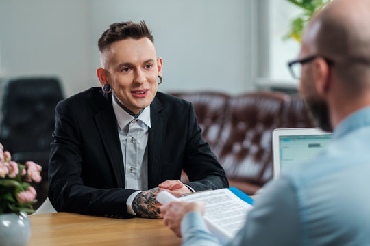 Alternative man attending job interview