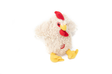 Soft toy cock isolated on white background. Kids toys.