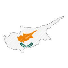 Cyprus map hand drawn sketch. Vector concept illustration flag, childrens drawing, scribble map. Country map for infographic, brochures and presentations isolated on white background. Vector