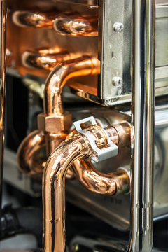 copper pipes and fittings for carrying out plumbing work. Plumbing, fixing pipes and fittings for connection