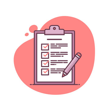 recommend clip art: Checklist shown on clipboard with pencil icon vector illustration in mono line art syle