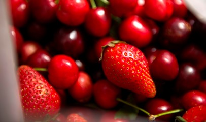 fresh organic strawberry fruits from above