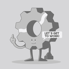 Gear character giving a positive message vector illustration. Mechanism, progress, technical, motivation, connection, work design concept