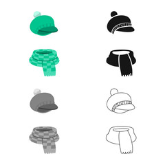 Isolated object of hat and scarf symbol. Collection of hat and green vector icon for stock.