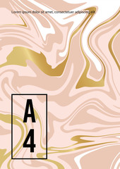 Marble Abstract Pink Gold White Background. Vector texture of the Fluid paint. Template for wedding, invitations.