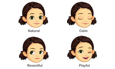 Set of girl facial expressions part 1