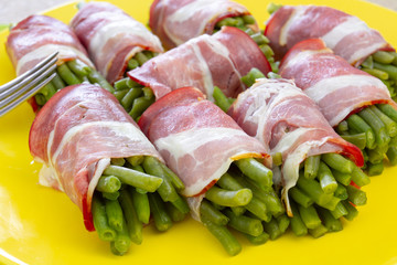 fagots d'haricots verts et lard
