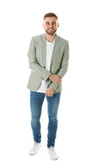 Full length portrait of young man on white background