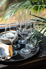 wine flutes on the tray