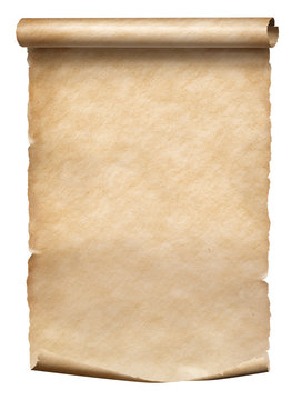 Old parchment scroll isolated on white