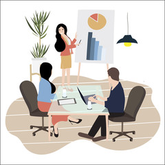 worker character design in meeting room are taking and presenting