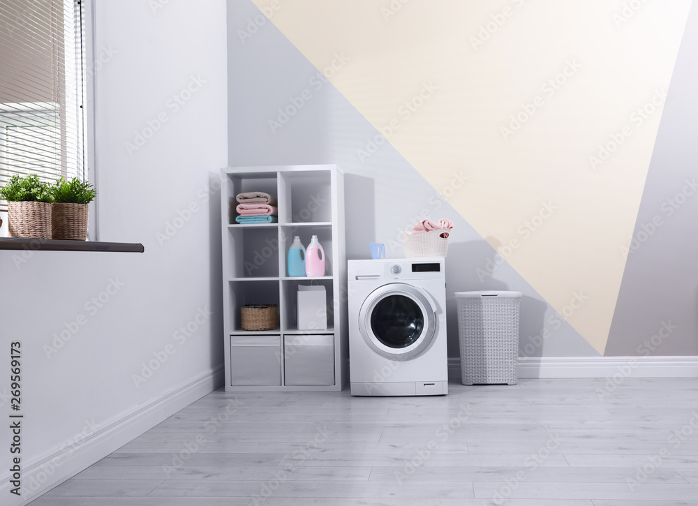 Canvas Prints modern washing machine in laundry room interior. space for design