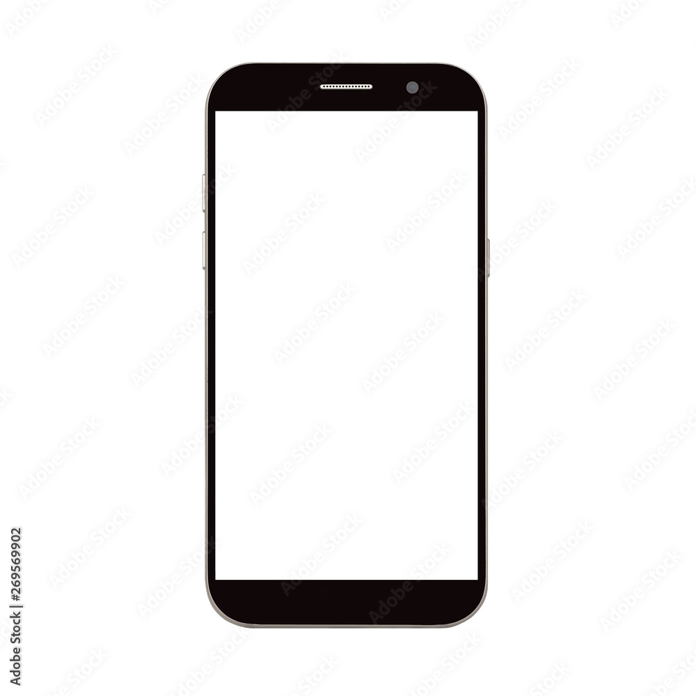 Sticker black smart phone with blank screen isolated on white