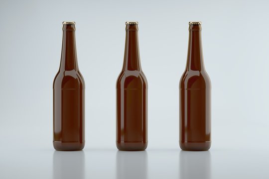 Bottle of brown beer. Glass bottle with white background.