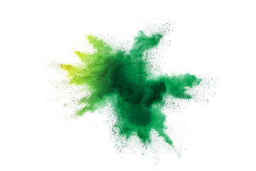 Fototapeta na wymiar Green powder explosion on white background.