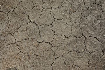 Dry textured ground surface as background, top view. Thirsty soil