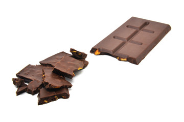 broken chocolate isolated on white