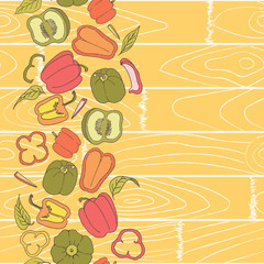 Capsicums on Wooden Background Vector Seamless Vertical Border