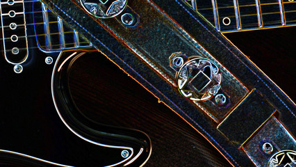 abstract neon guitar with strap