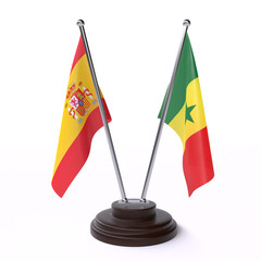 Spain and Senegal, two table flags isolated on white background. 3d image