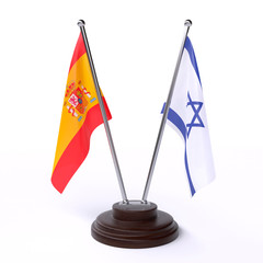 Spain and Israel, two table flags isolated on white background. 3d image