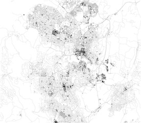 Satellite map of Canberra. It is the capital city of Australia. Map of streets and buildings of the town center. Asia