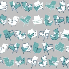 Gordijnen Vector retro stoelen naadloze patroon. Halverwege de eeuw achtergrond ideaal voor stof en behang. © Nespola Designs