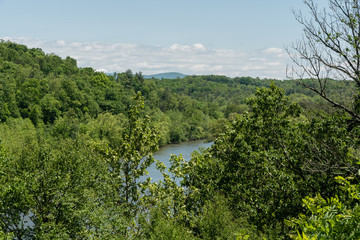 French Broad River viewed from the Blue Ridge Parkway in springtime, Asheville, North Carolina