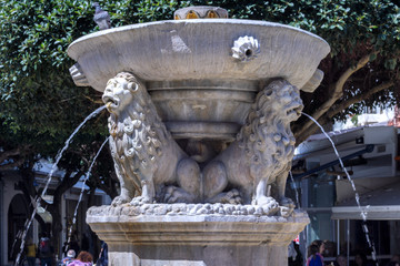 Heraklion, Crete / Greece - March 23, 2019: Morosini Fountain (the so called Lions Fountain) at...