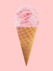 strawberry ice cream in the cone isolated on white