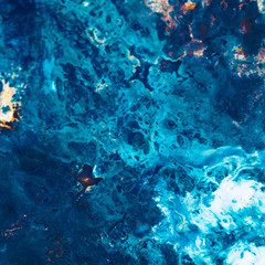 Abstract white blue color mix background. Acrylic paint blend pattern texture. Defocused ocean nebula effect layer surface.