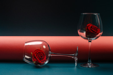 inflorescence rose bud in clear wine glasses