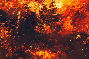 Abstract orange brown red color background. Acrylic oil paint pattern texture similar to glowing flame. Modern painting.