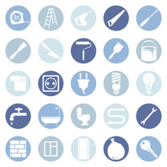 Vector Set of Home Repairing, Building, Construction and Decoration Icons