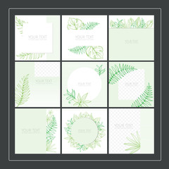 Fototapeta na wymiar Design for social media. Template for instagram posts. Tropical backgrounds for social networks. Hand-drawn Vector