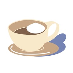Image of a cup of morning coffee with cream, brightly lit by the sun, part of the service for coffee, vector illustration, for cafes and restaurants