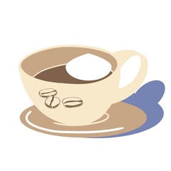 Image of a cup of morning coffee with cream, brightly lit by the sun, part of the service for coffee, vector illustration, for cafes and restaurants