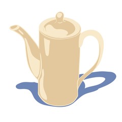 Large coffee pot, brightly lit by the sun, part of the coffee set, vector illustration, for cafes and restaurants