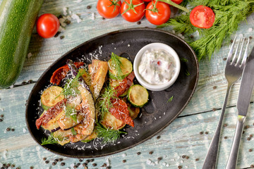 grilled meat with vegetables