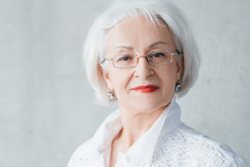 Arrogant senior lady portrait. Confidence control resolution. Dignified elegant aged business...