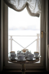 Fototapeta na wymiar morning tea in a cafe by the window