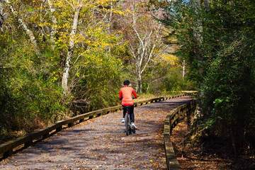 ALPHARETTA, GEORGIA - Nover 30, 2018: The Big Creek Greenway is over 20 miles of paved and board...