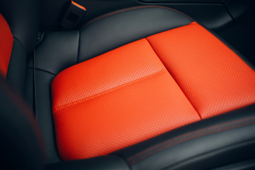 Modern car leather seat high performance material.. Recaro sport car seat close up detail